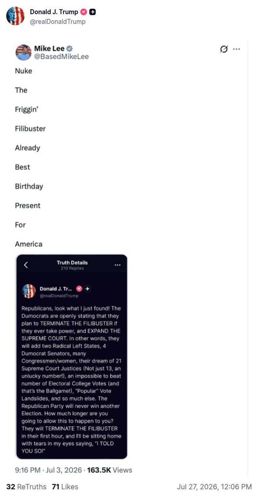 Post preview from Donald Trump
