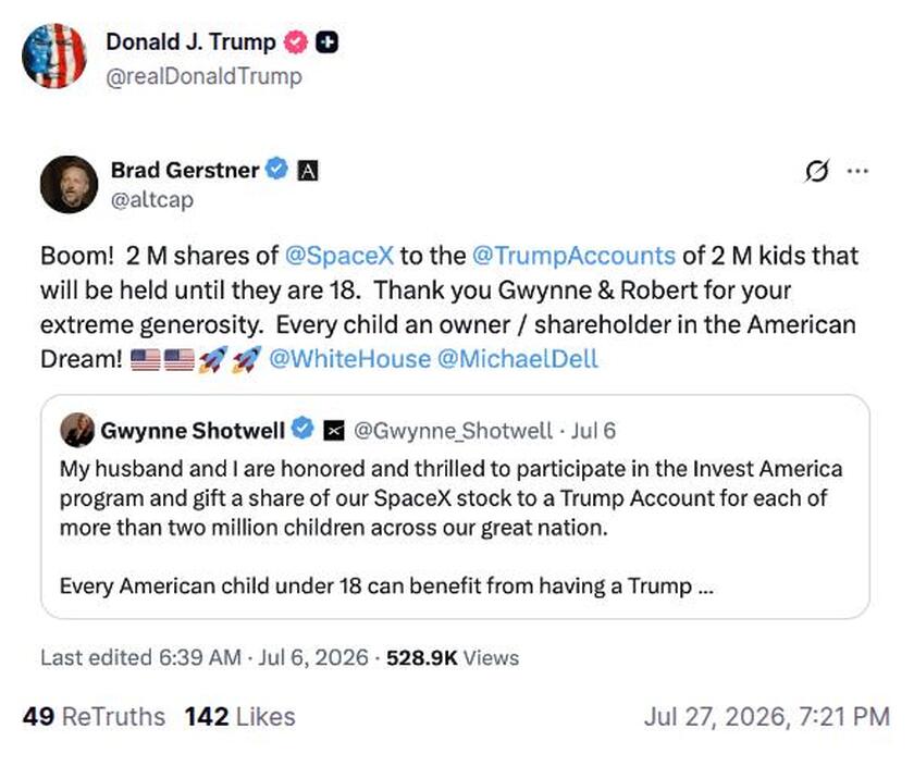 Post preview from Donald Trump