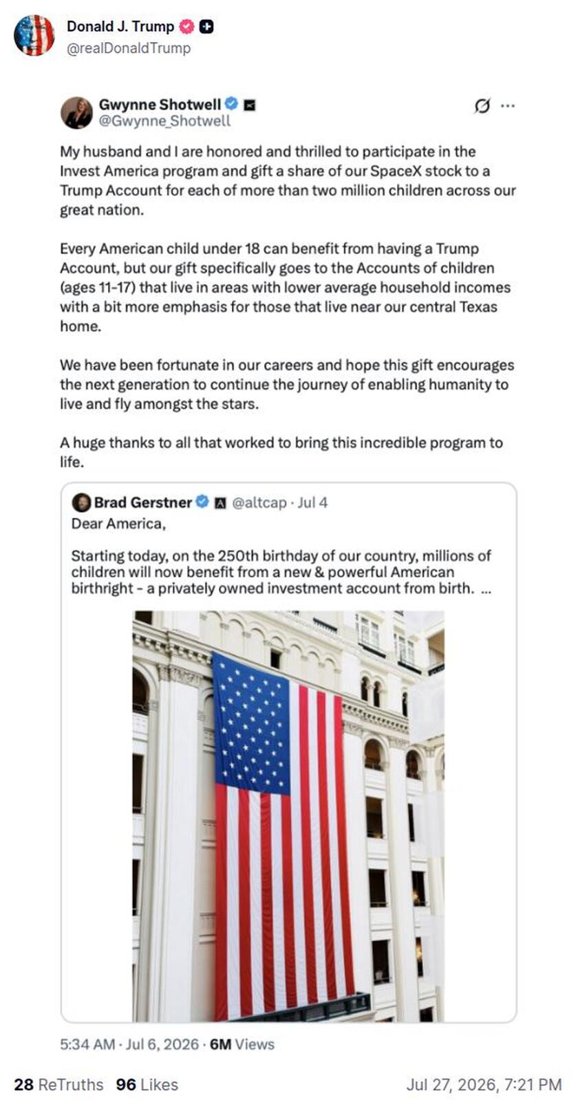 Post preview from Donald Trump