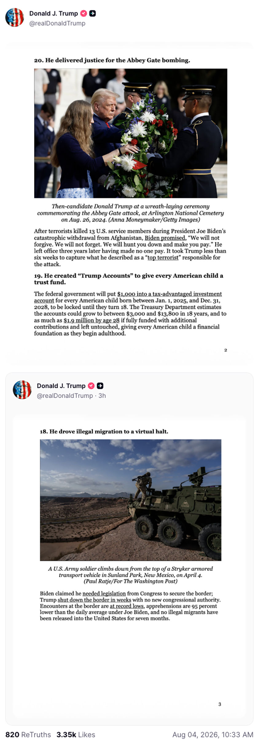 Post preview from Donald Trump