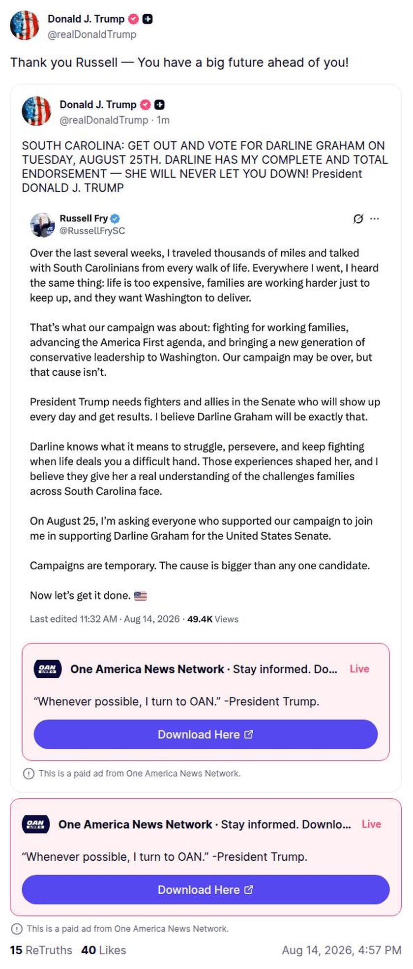 Post preview from Donald Trump