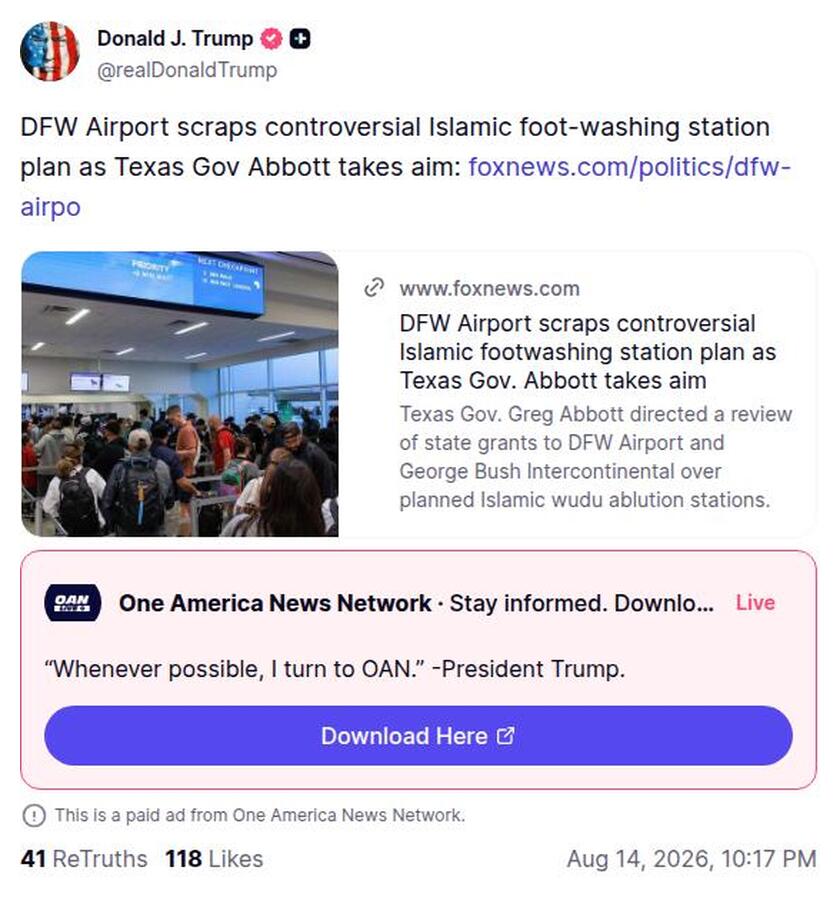 Post preview from Donald Trump