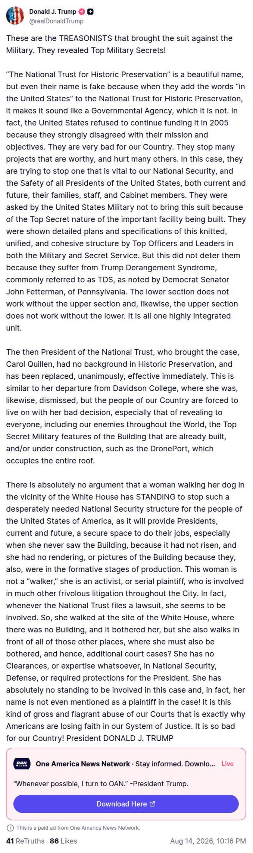Post image from Donald Trump
