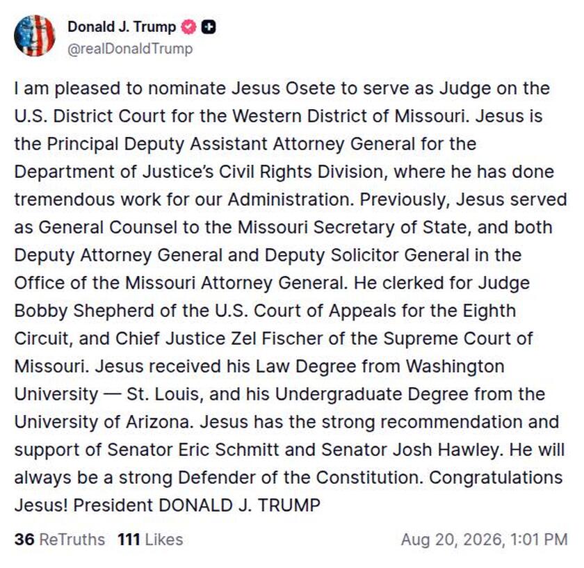 Post image from Donald Trump