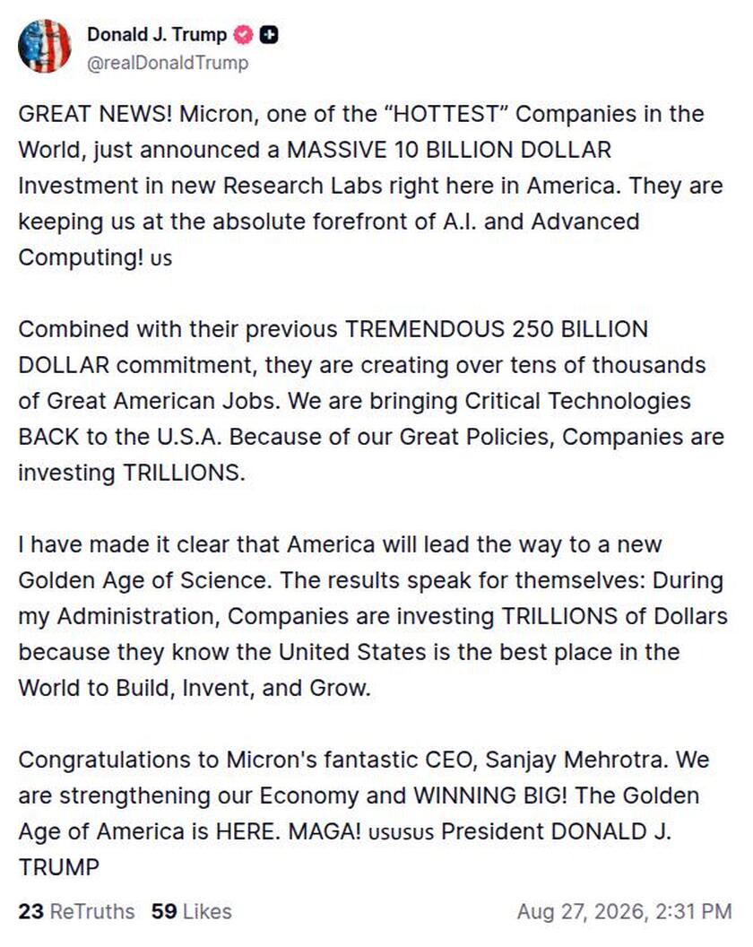 Post image from Donald Trump