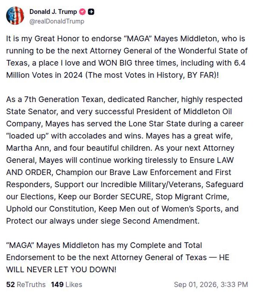 Post image from Donald Trump