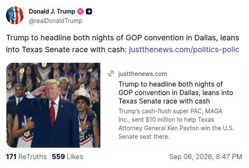 Post preview from Donald Trump