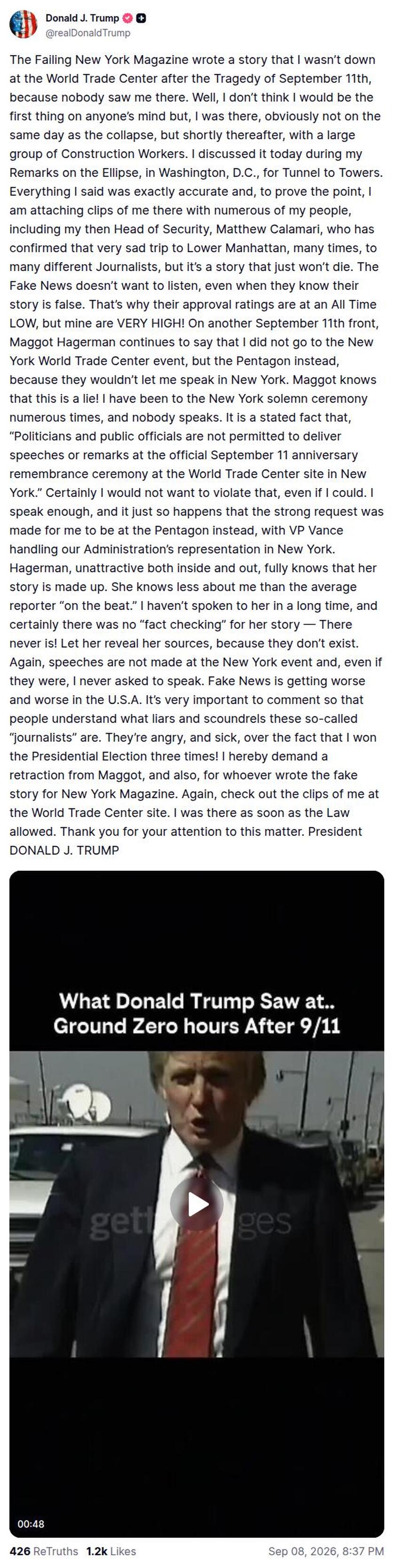 Post preview from Donald Trump