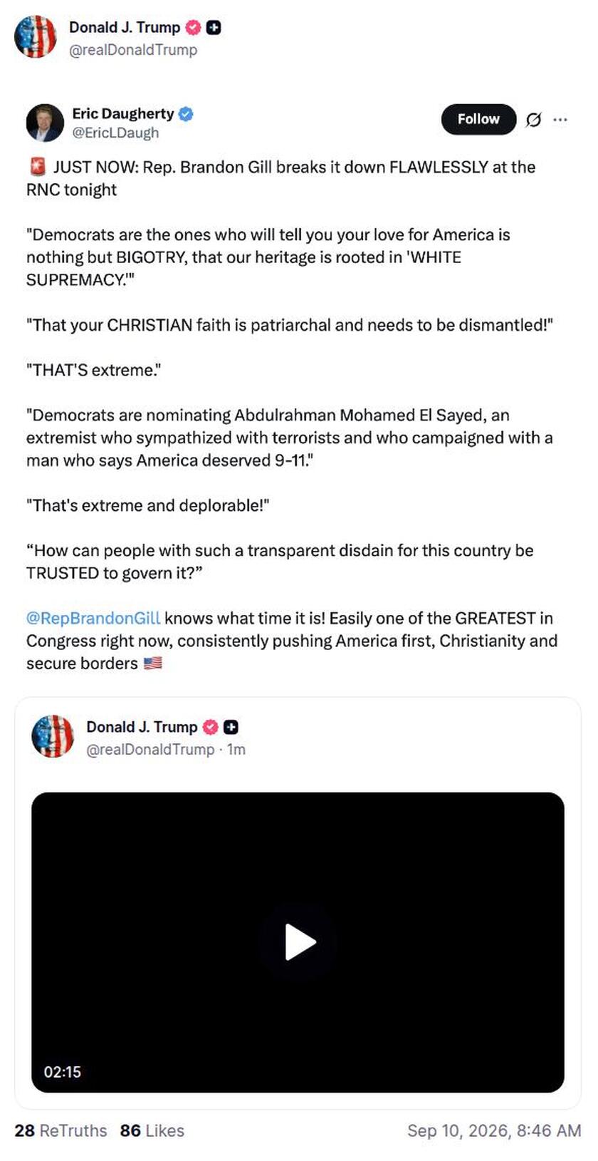 Post preview from Donald Trump