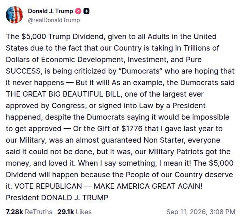 Post image from Donald Trump