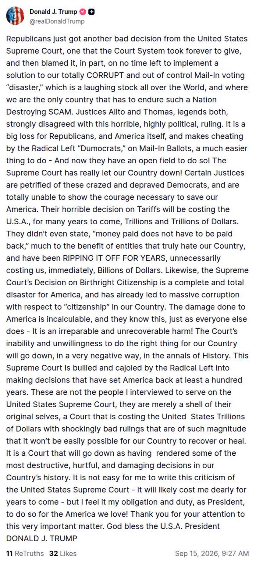 Post preview from Donald Trump