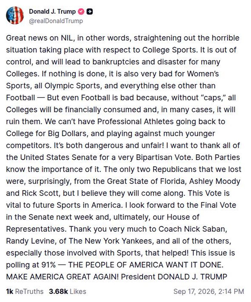 Post preview from Donald Trump