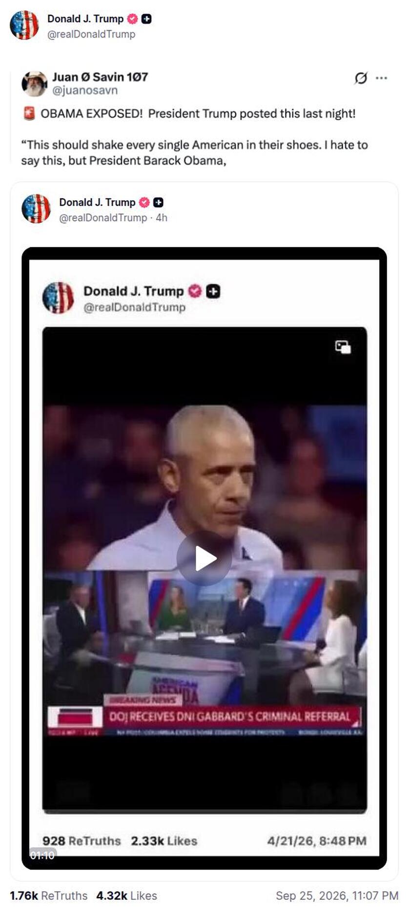 Post preview from Donald Trump