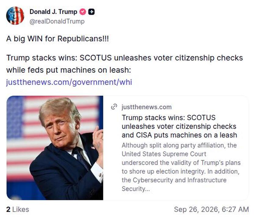 Post preview from Donald Trump