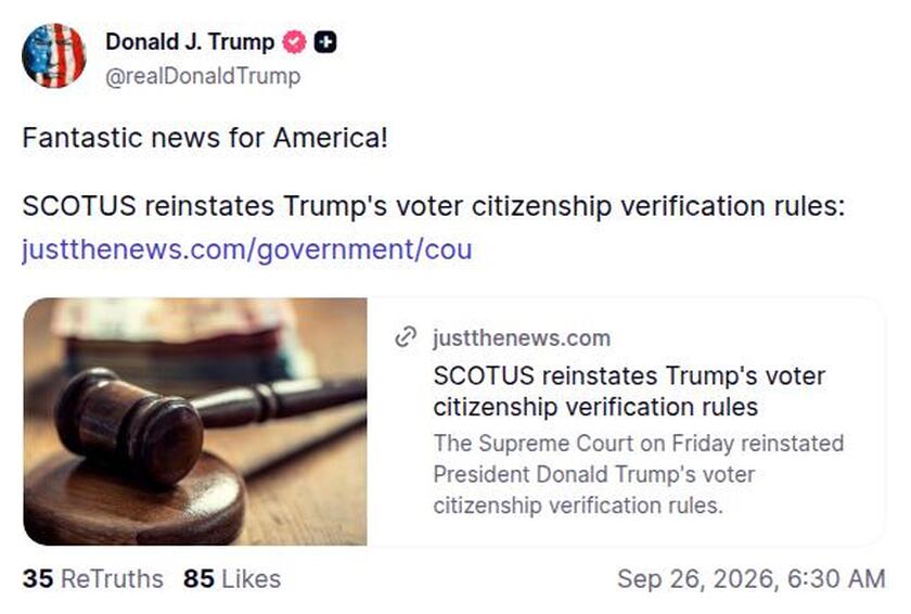 Post preview from Donald Trump