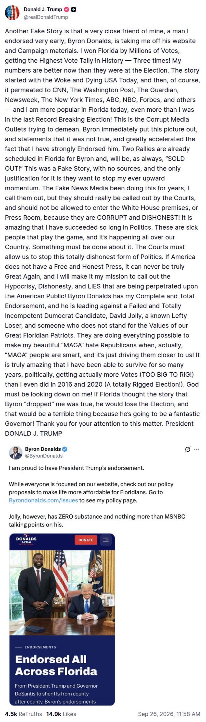 Post preview from Donald Trump