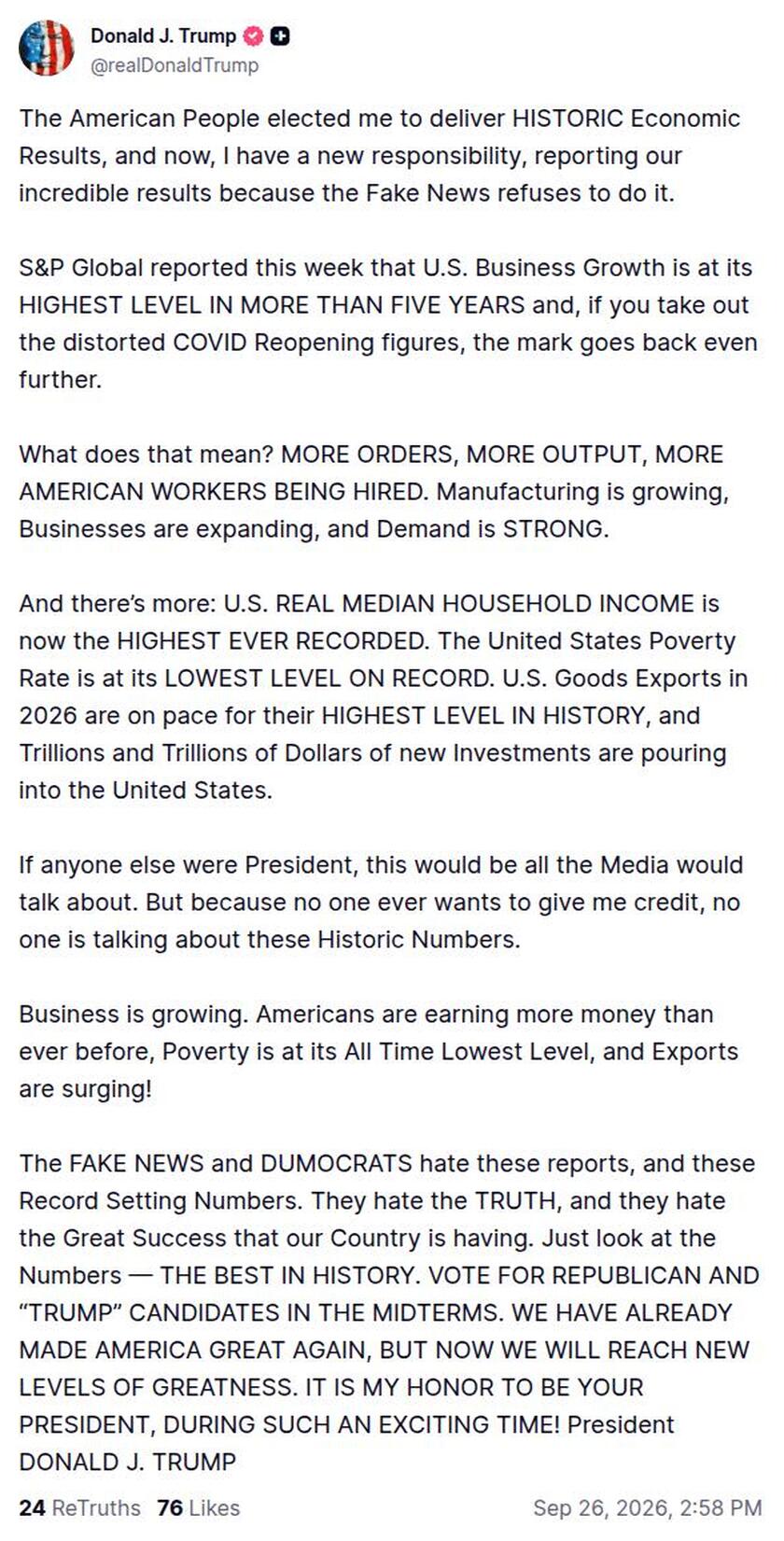 Post preview from Donald Trump