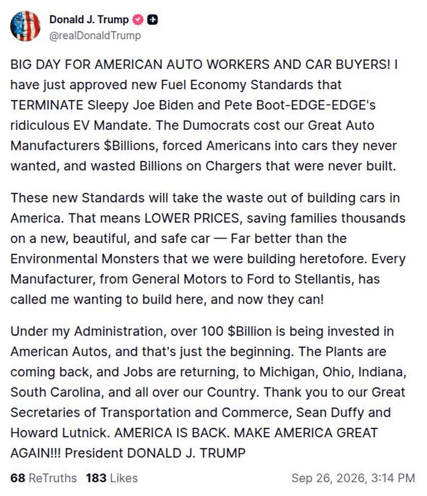Post preview from Donald Trump
