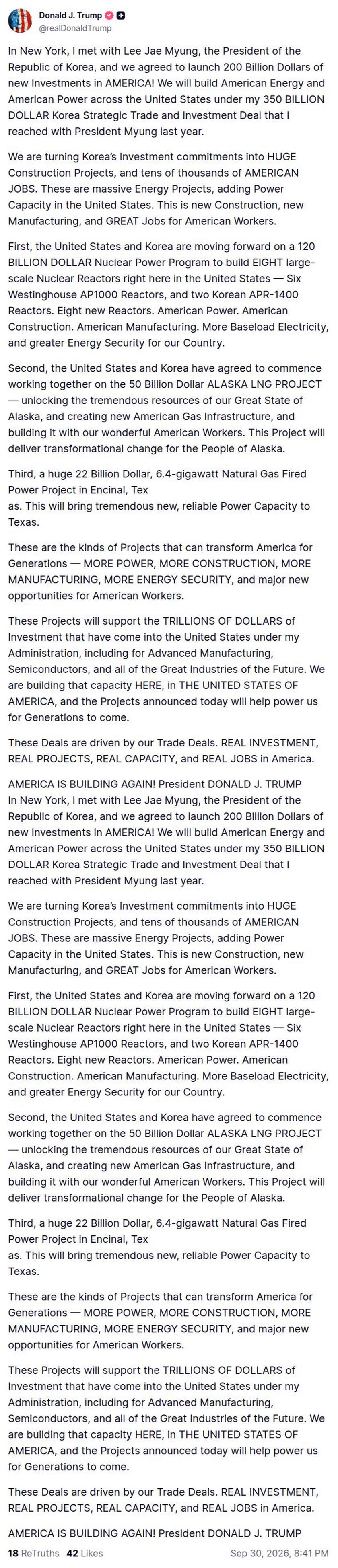 Post image from Donald Trump