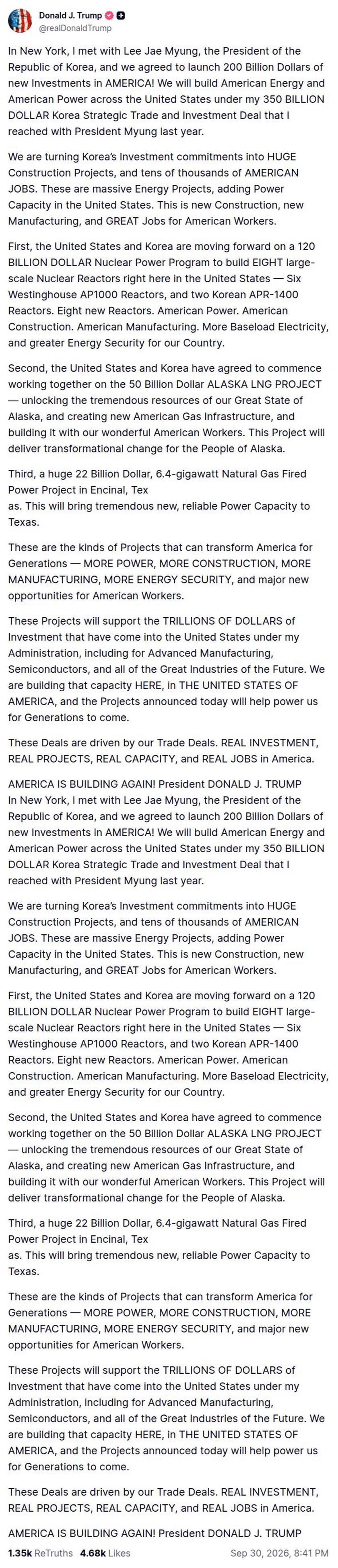 Post image from Donald Trump