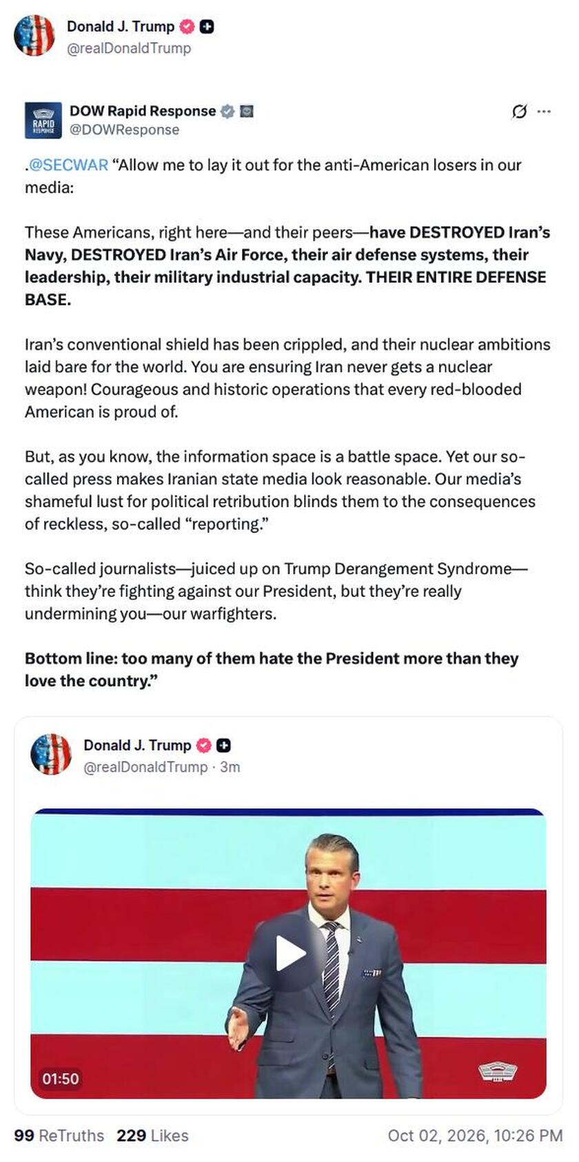 Post preview from Donald Trump