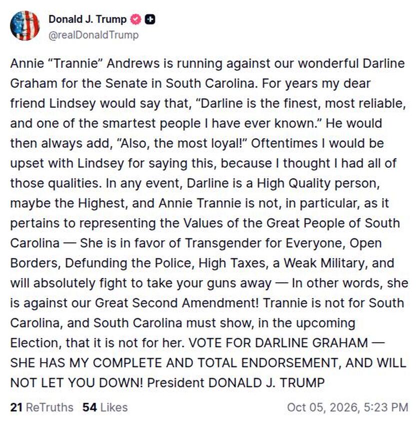 Post image from Donald Trump
