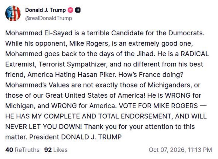 Post preview from Donald Trump