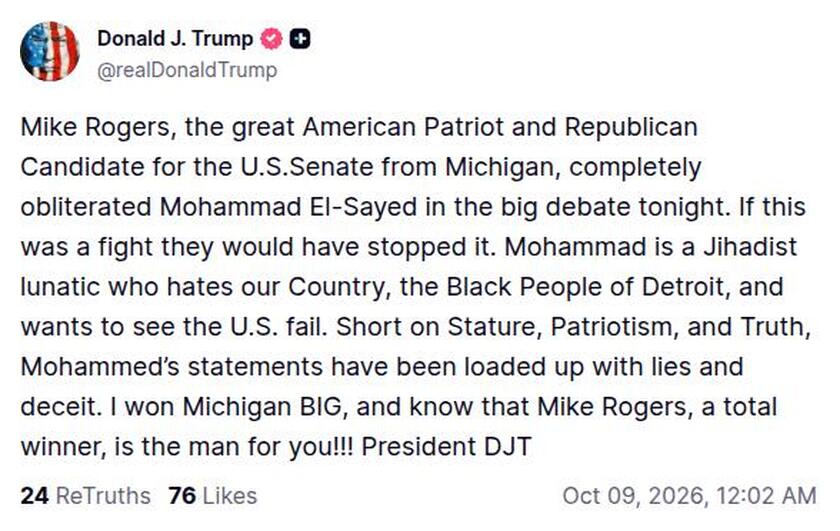 Post preview from Donald Trump