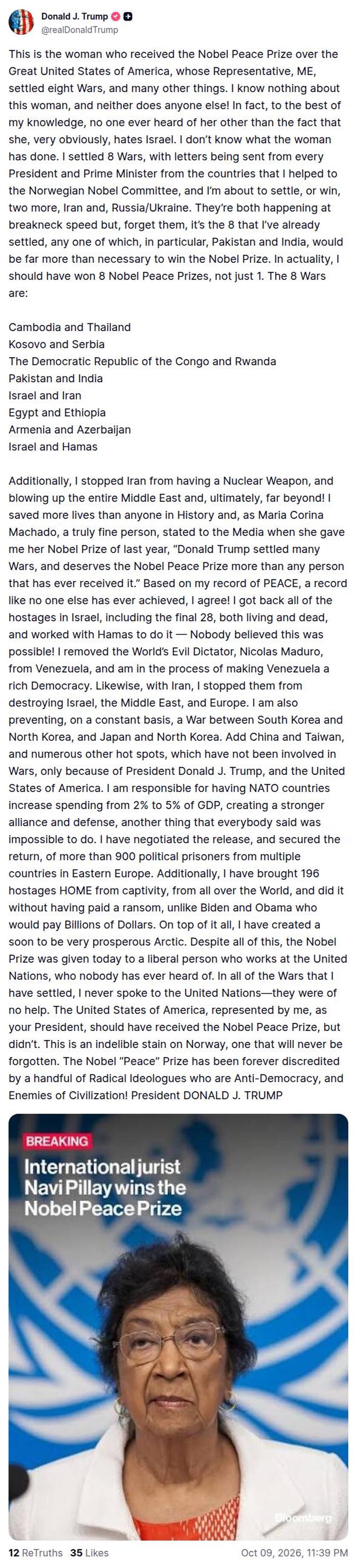 Post image from Donald Trump