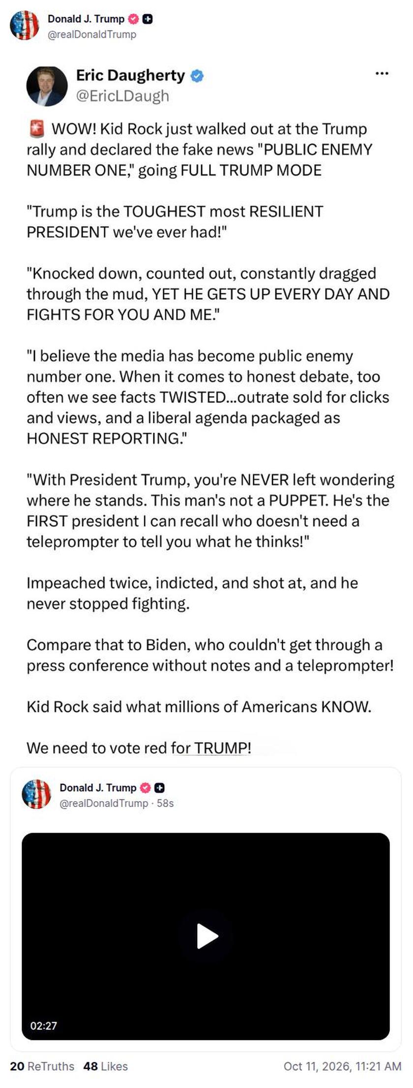 Post preview from Donald Trump