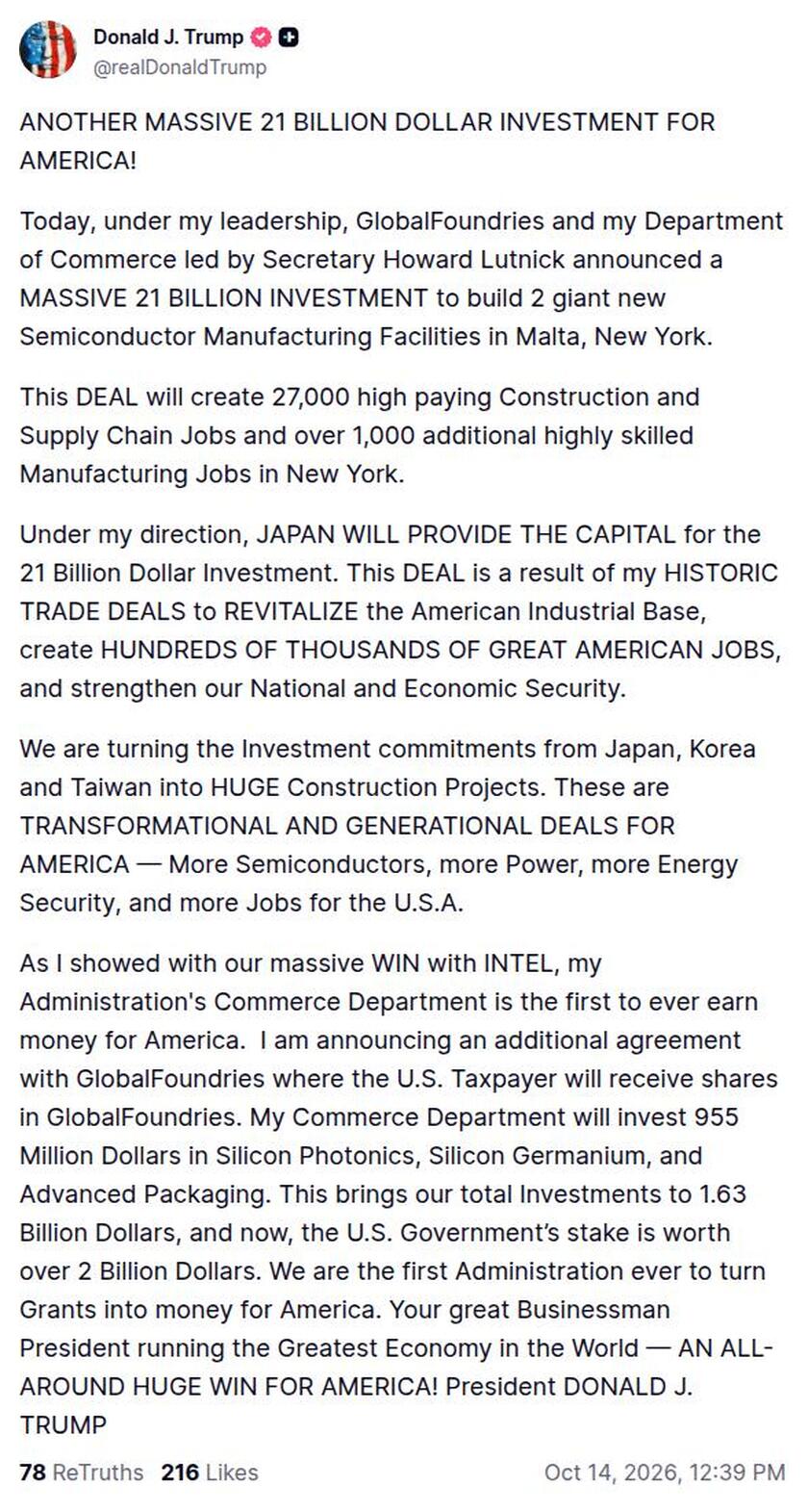 Post preview from Donald Trump
