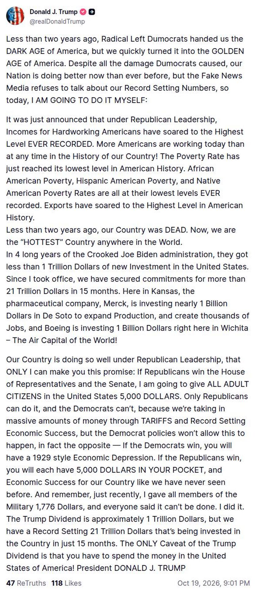 Post image from Donald Trump