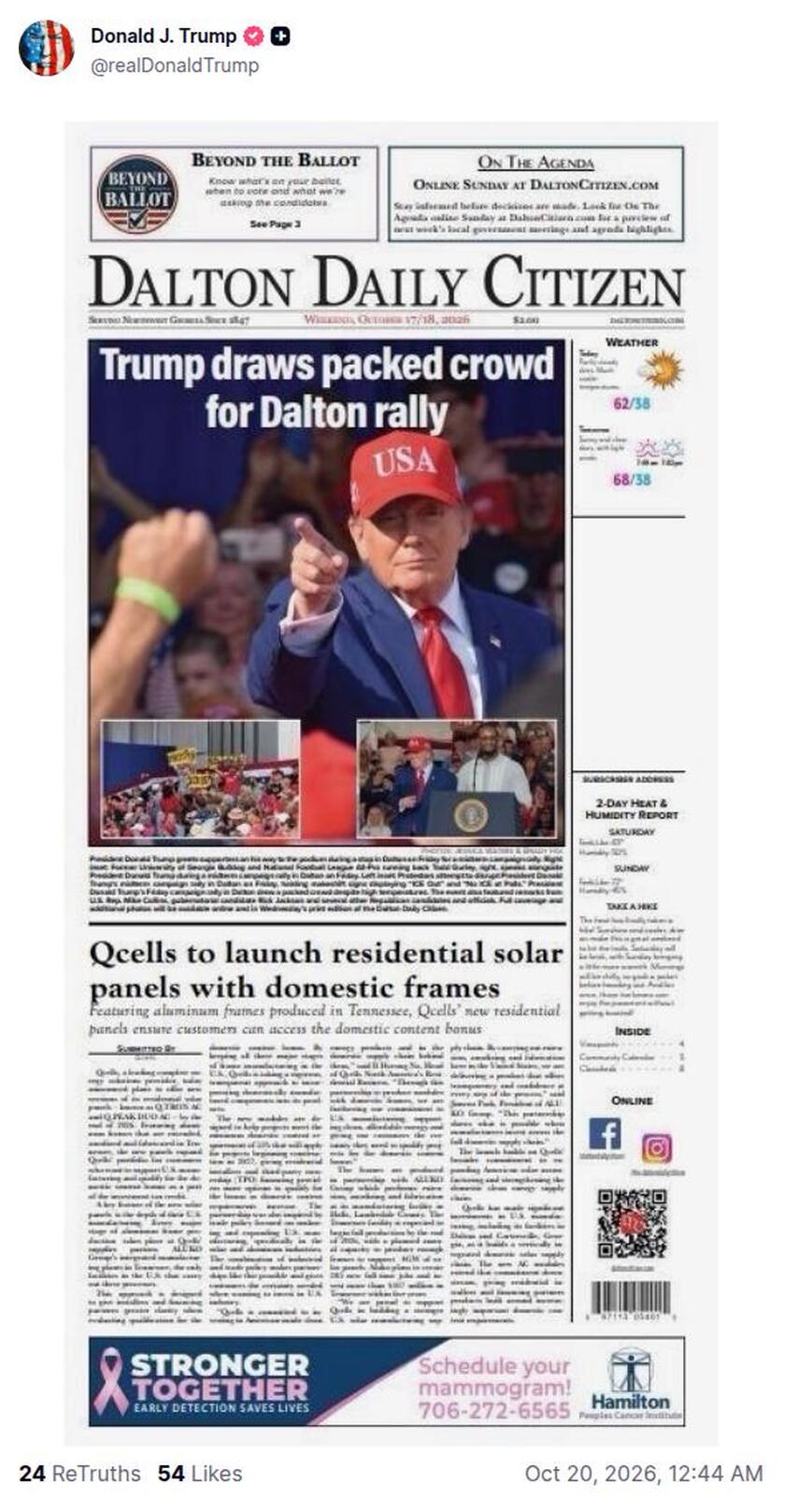 Post preview from Donald Trump
