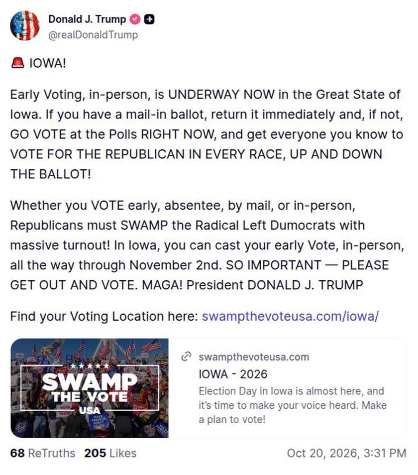 Post image from Donald Trump