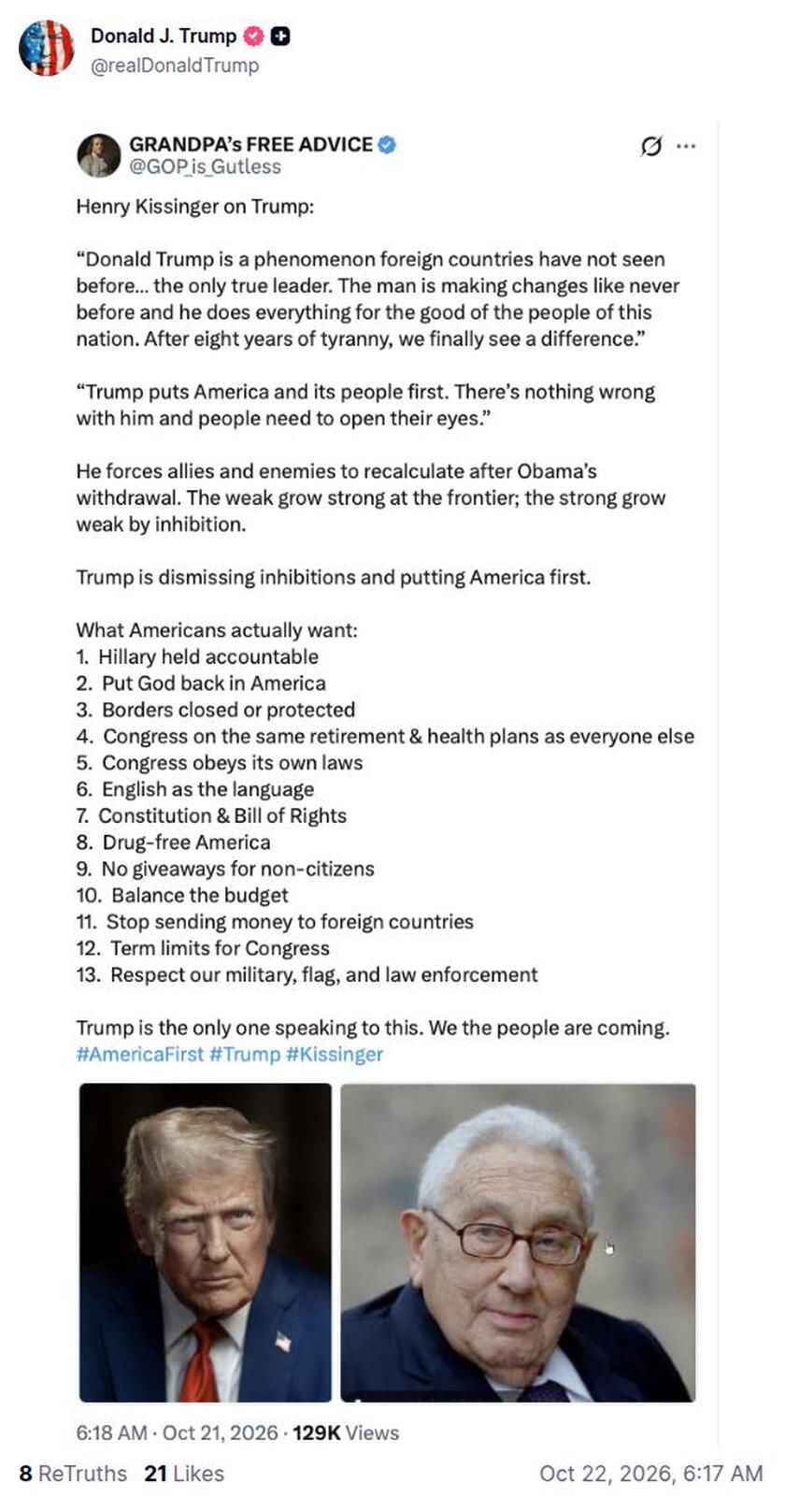 Post preview from Donald Trump
