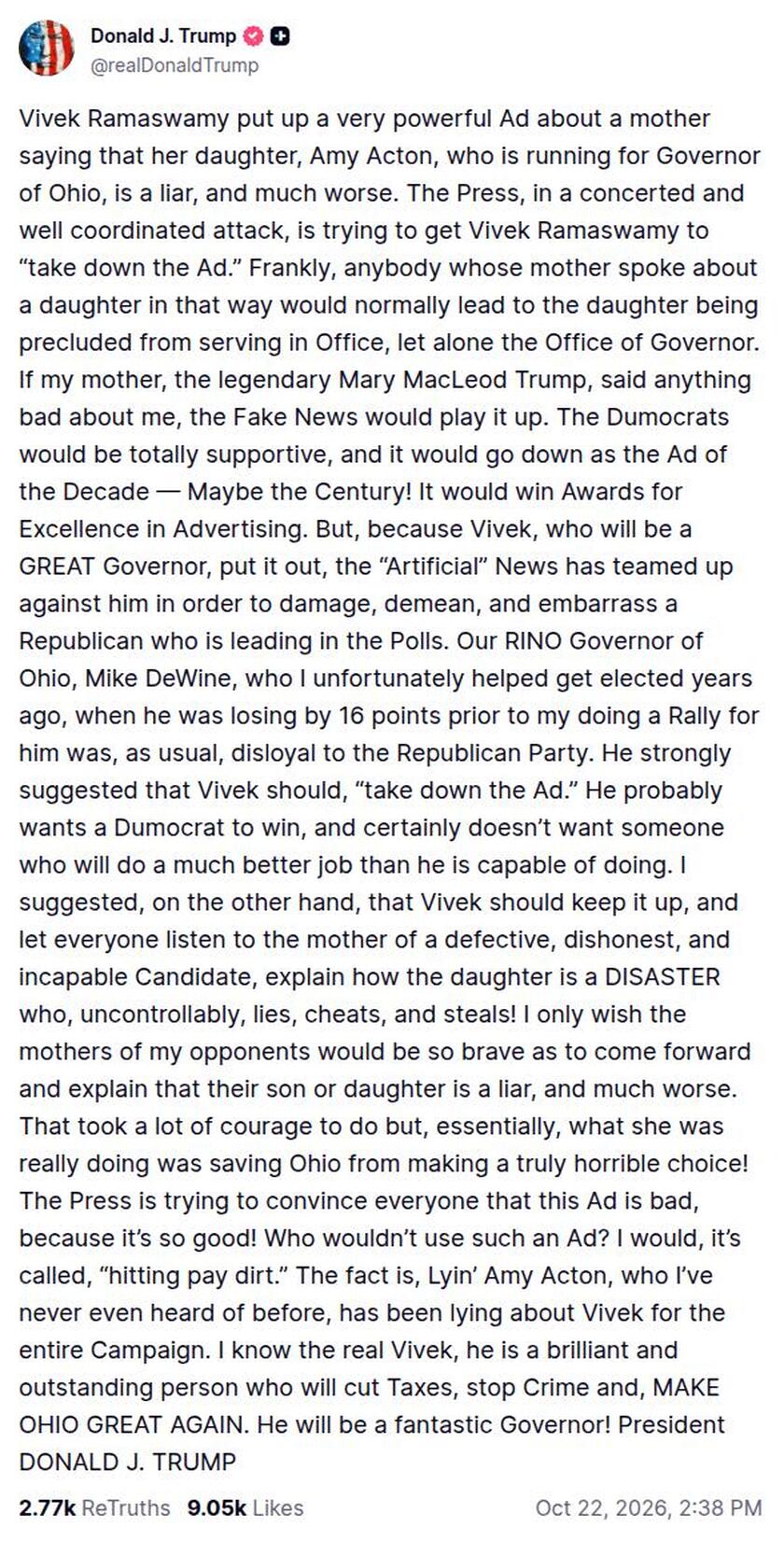 Post image from Donald Trump