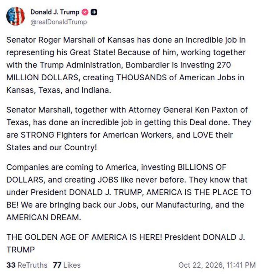 Post image from Donald Trump