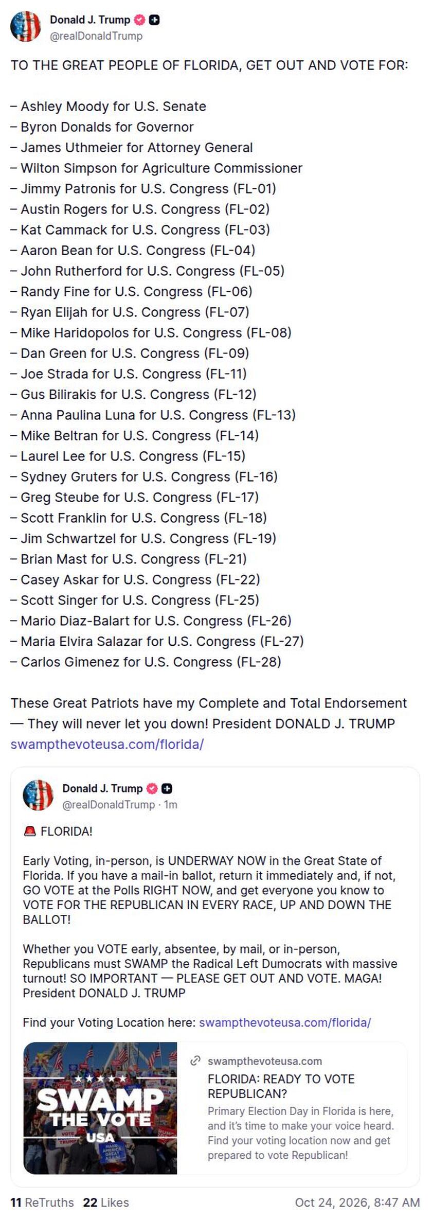 Post preview from Donald Trump