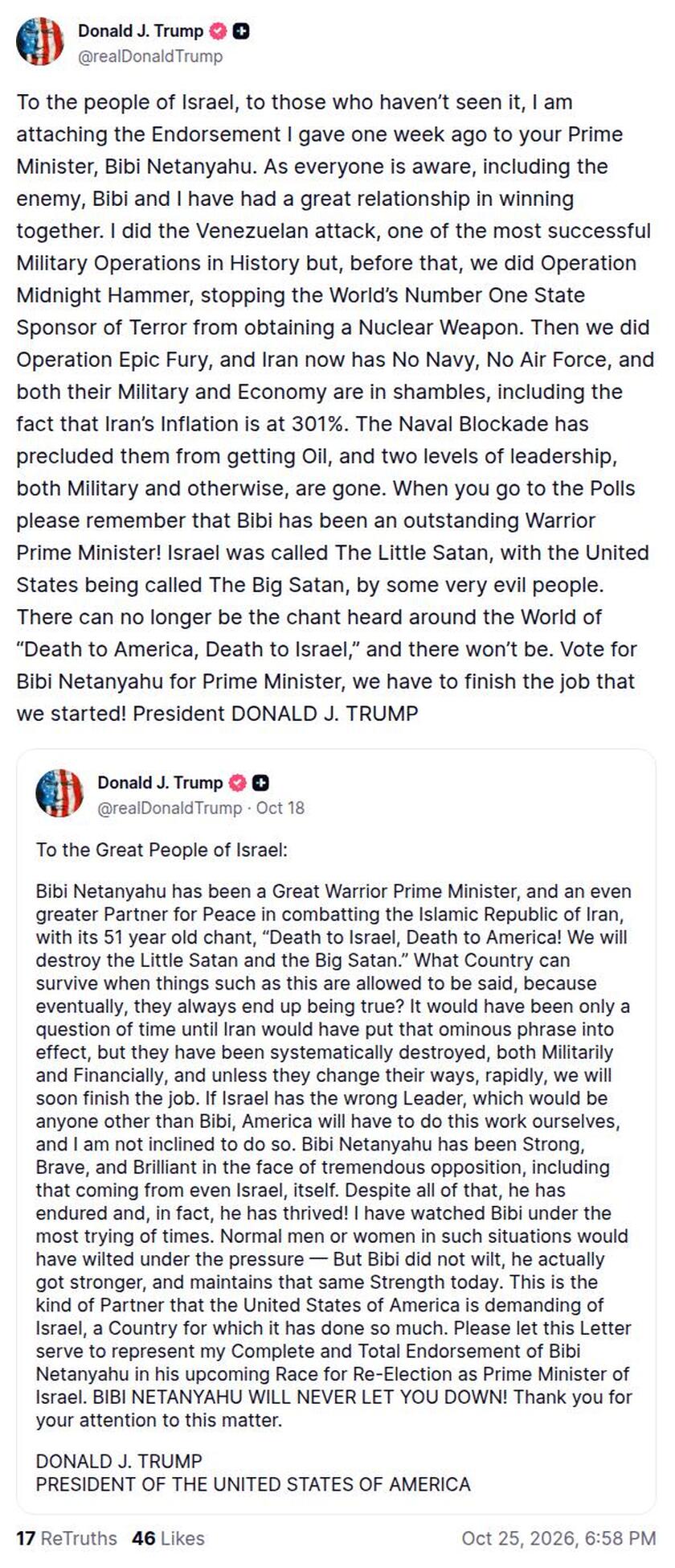 Post image from Donald Trump