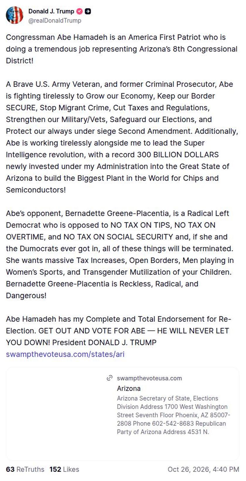Post image from Donald Trump