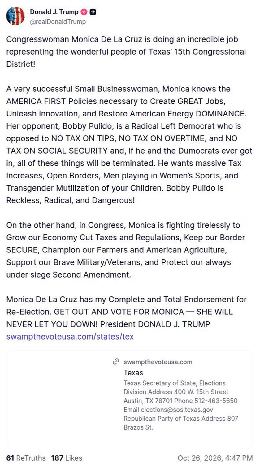 Post image from Donald Trump