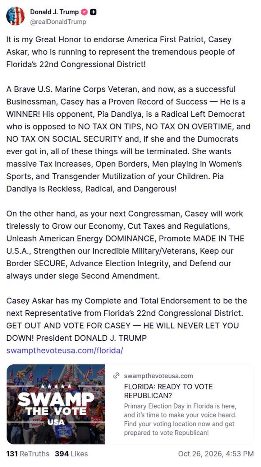 Post preview from Donald Trump