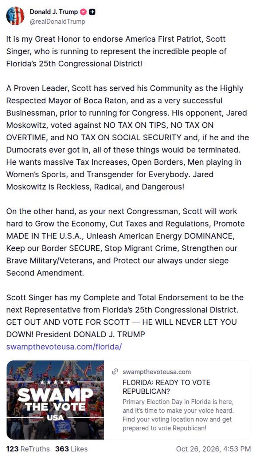 Post preview from Donald Trump