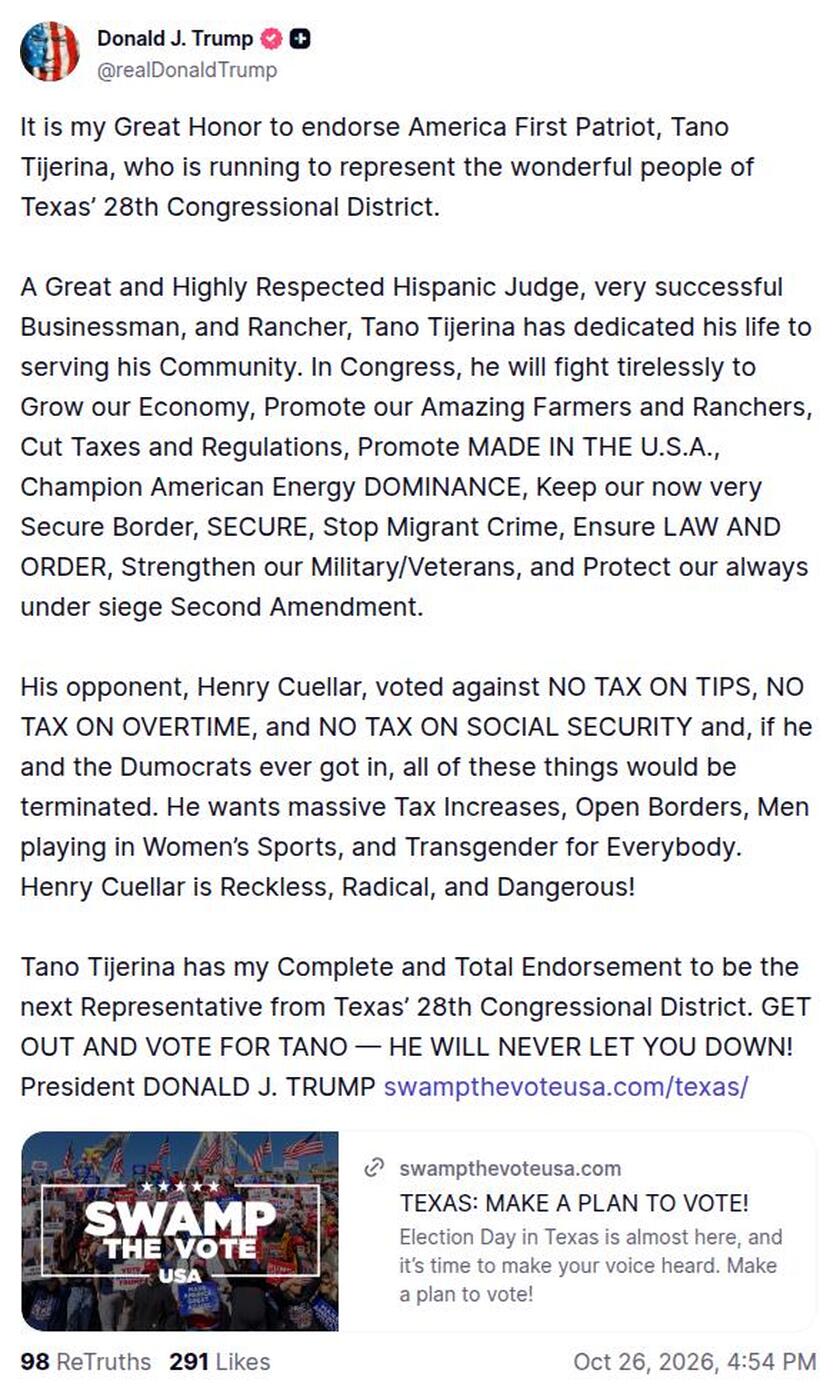 Post preview from Donald Trump