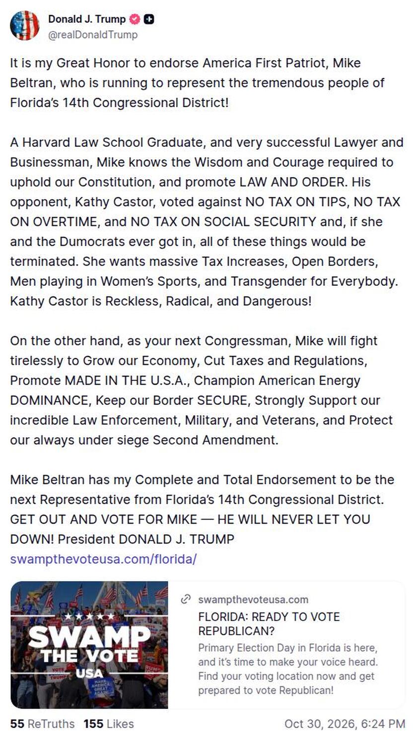 Post image from Donald Trump