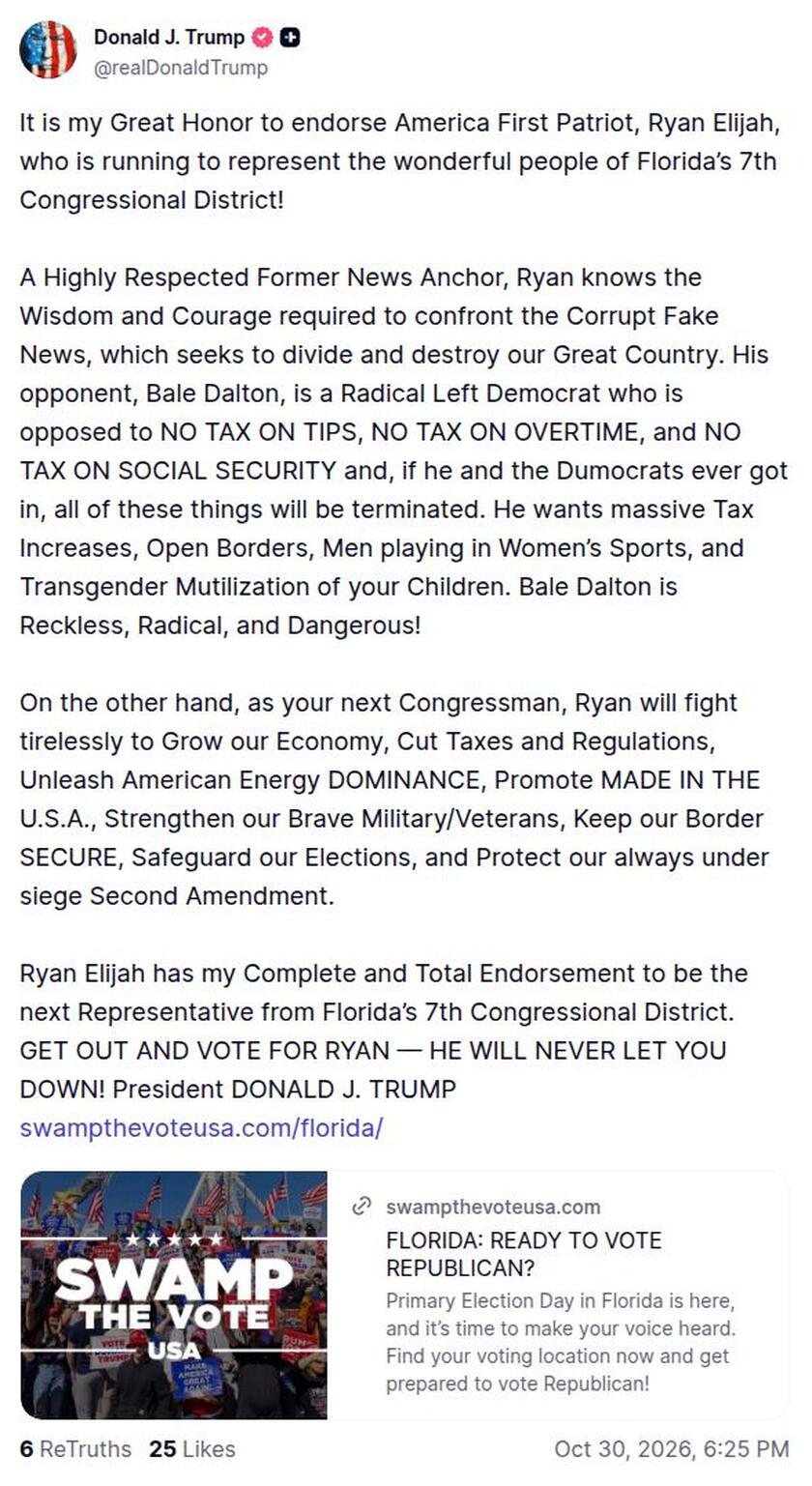 Post image from Donald Trump