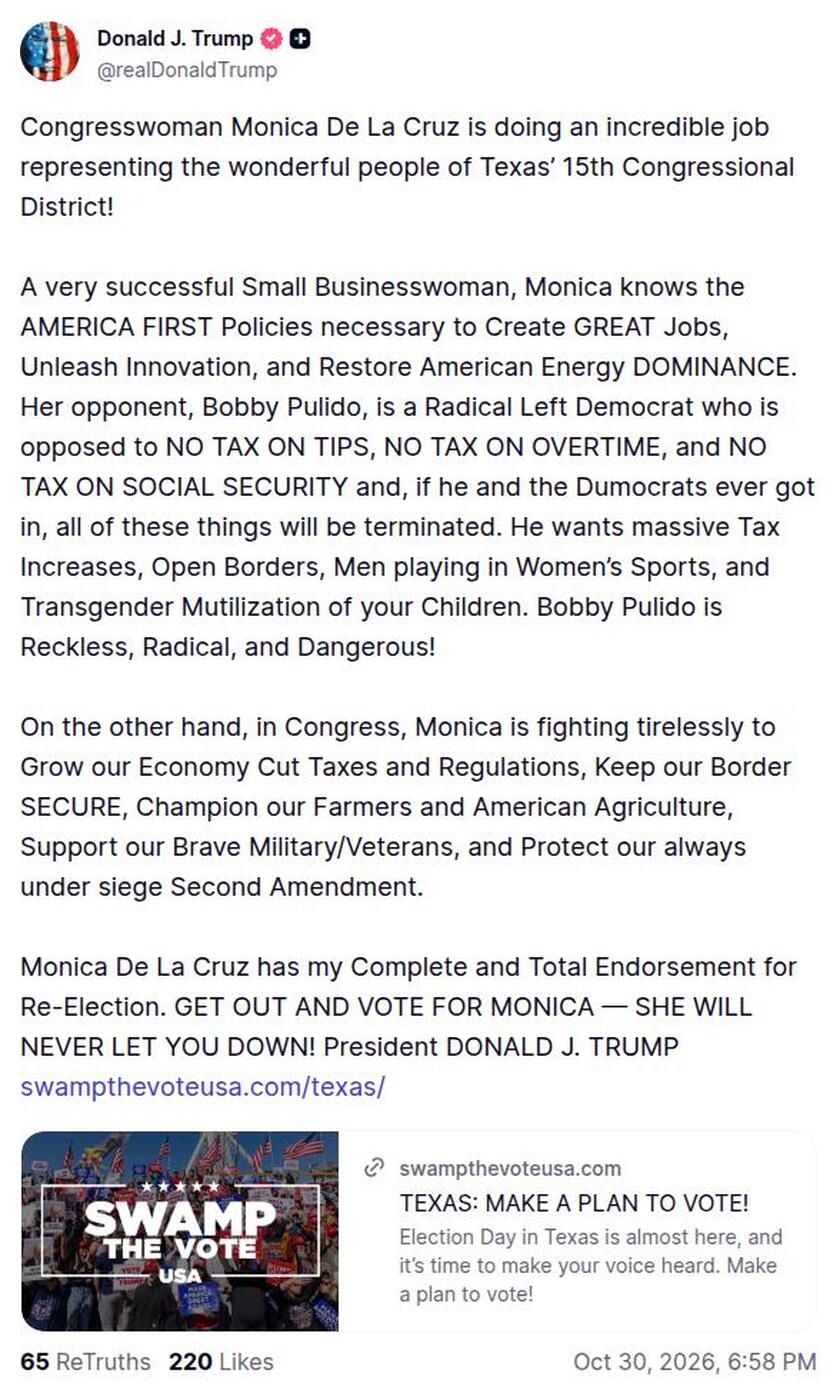 Post image from Donald Trump