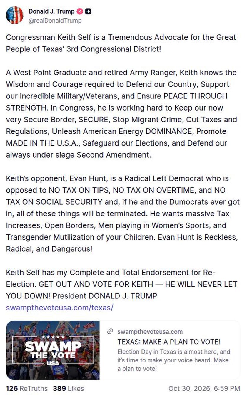 Post image from Donald Trump