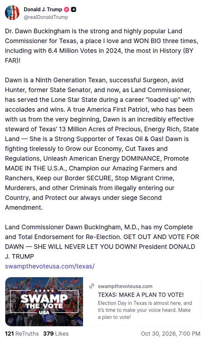 Post image from Donald Trump