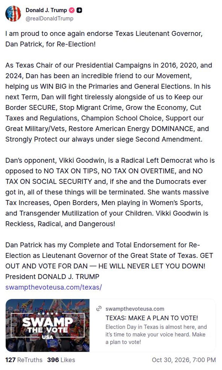 Post image from Donald Trump